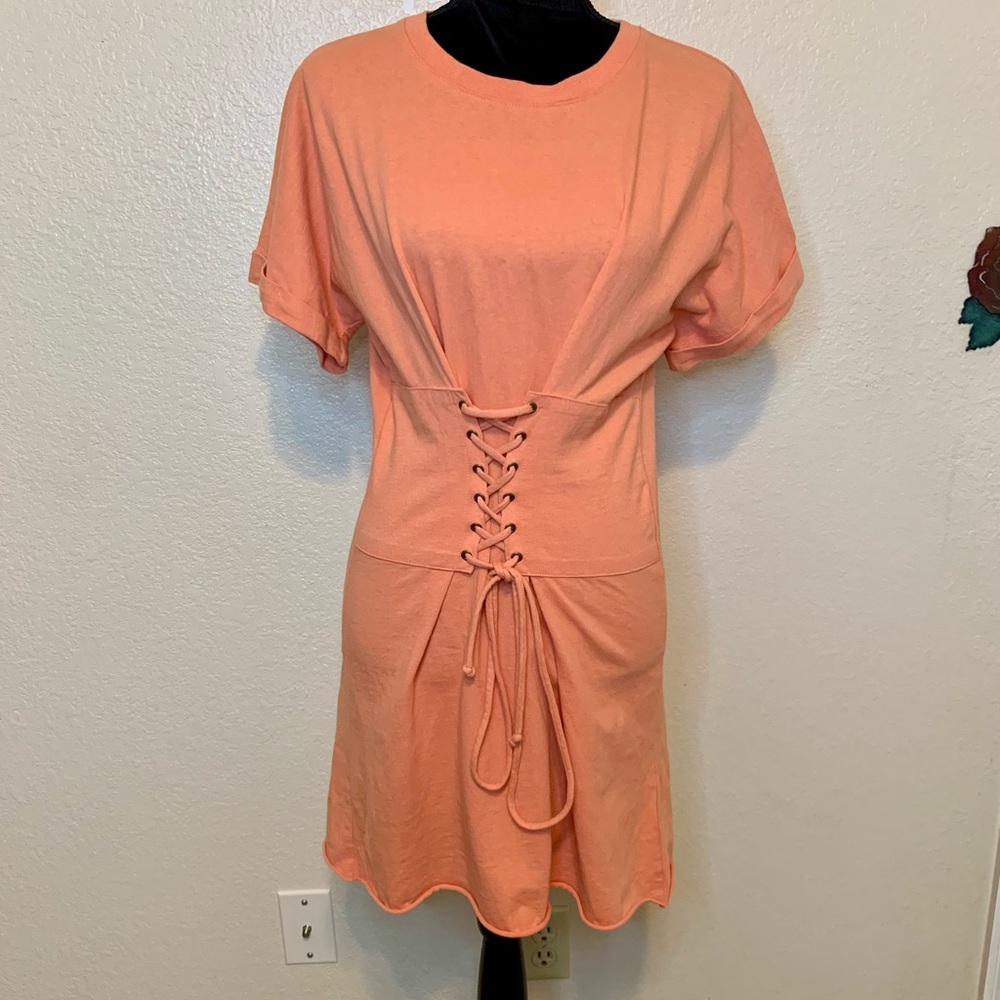 BP Nordstrom Corset Lace Up Tee Shirt Dress Orange Size Small - Picture 3 of 13